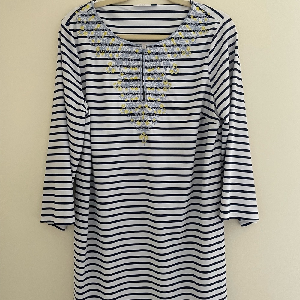 Talbots, XL, swim cover dress, blue& white, cabana life line